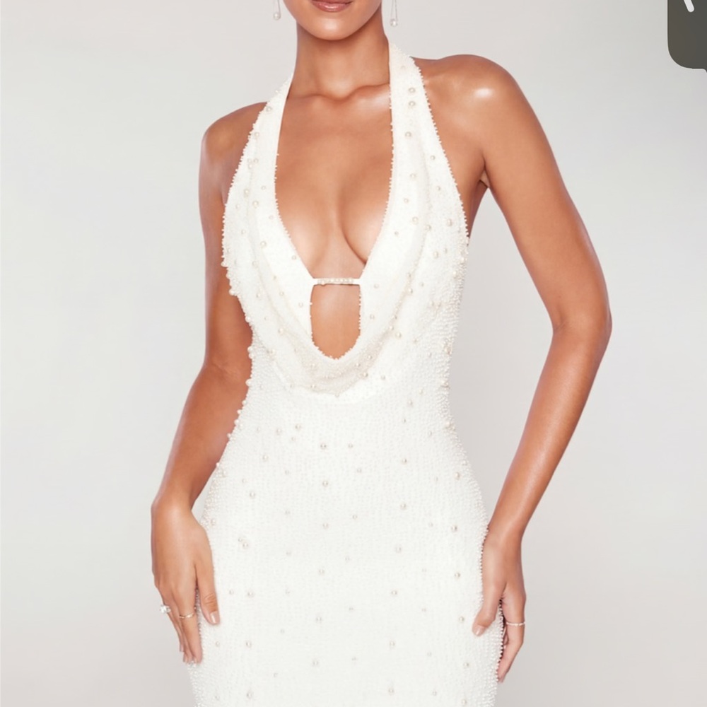 Elegant Ivory Pearl-Embellished Women’s Dress